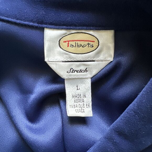 Formal Velour Shirt Formal Blue Top Blouse Vintage Talbots Women’s Size L - Picture 12 of 13